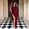 Women's 2025 Autumn/Winter European-American Style Solid Color Hip-Wrap Dress