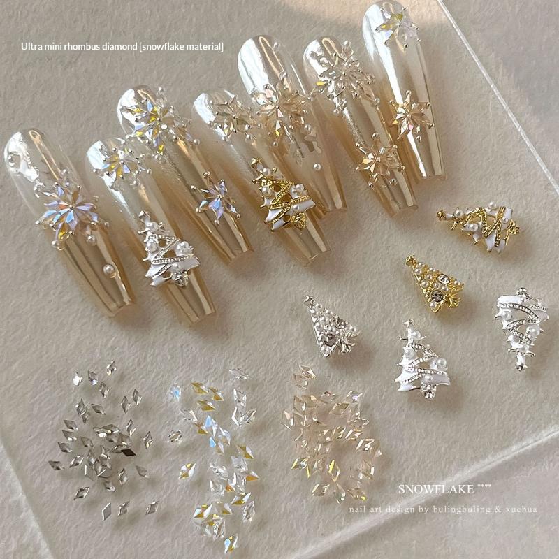 50 Pcs Colorful Rhombus Nail Charms Snowflake Nail Rhinestone Flat Bottom Stereoscopic Nail Decoration Diy Accessories