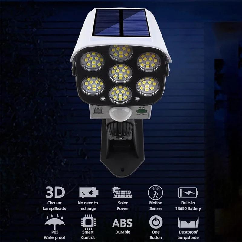 Solar Light Motion Sensor Security Dummy Camera Wireless Outdoor Flood Light IP65 Waterproof 77 LED Lamp 3 Mode for Home Garden