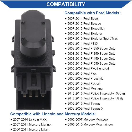 Obaee 6 Way Power Seat Adjustment Switch Driver Side Passenger Side Compatible With Ford, Lincoln, Mercury 2005-2016, W/Knob Cover,Replacement For