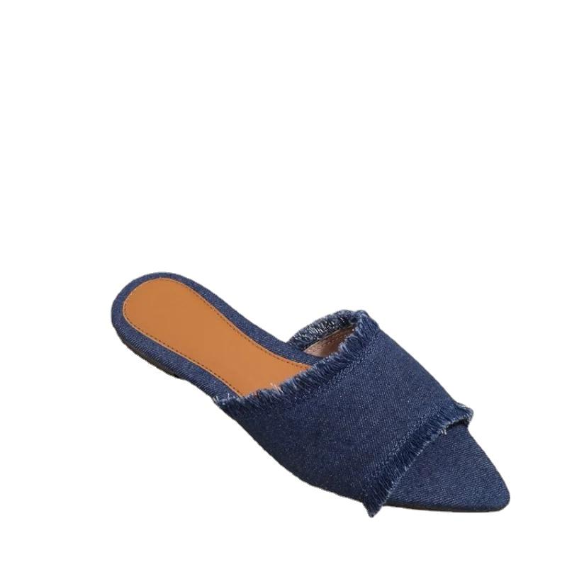 Fashion Women Flats Cowboy Slippers Fashion Beach Dress Shoes  Summer Femme Pointed Toe Flip Flops New Casual Slides Zapatos Mujer