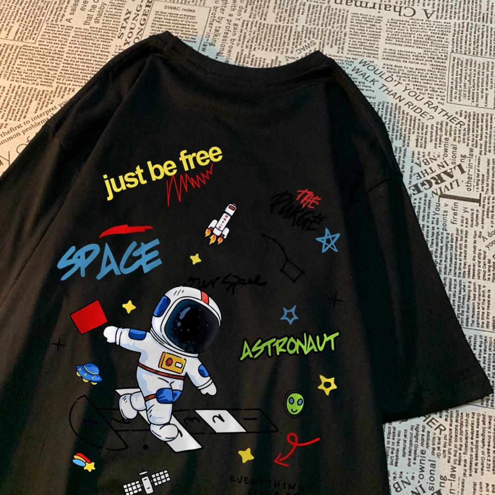 Space Astronaut Just Be Free Print Tshirts Men Women Fashion Casual Tops Hip Hop Oversize T-Shirts Casual Summer Short Sleeve