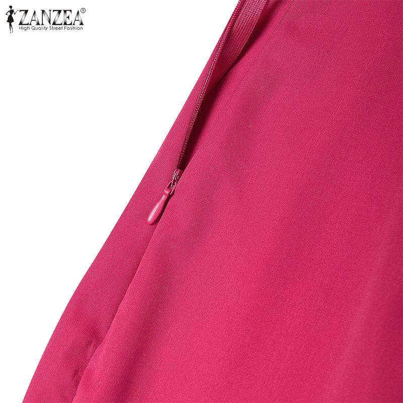 ZANZEA Damen Elegantes Lässiges Quadratischer Kragen Kurzarm Fishtail Kleid