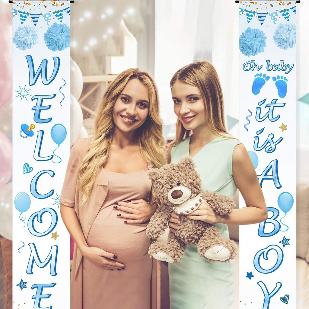 Blulu Baby Shower Decorations 71 X 12 Inch Welcome It Is a Boy Banner Backdrop Background Door Hanging Porch Sign for Baby Shower Gender Reveal Party