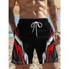 Black, Red, and White Dynamic Lightning Pattern Beach Shorts - Trendy Racing Style Quick-Dry Swim Trunks for Beach Vacation and Casual Wear