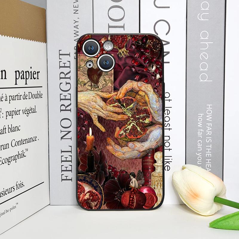 Luxurious Pomegranate Flower Pattern Phone Case for IPhone 17 16 12 11 14 13 15 Pro Max Mini X XS 7 8 14 Plus Soft Cover Fundas