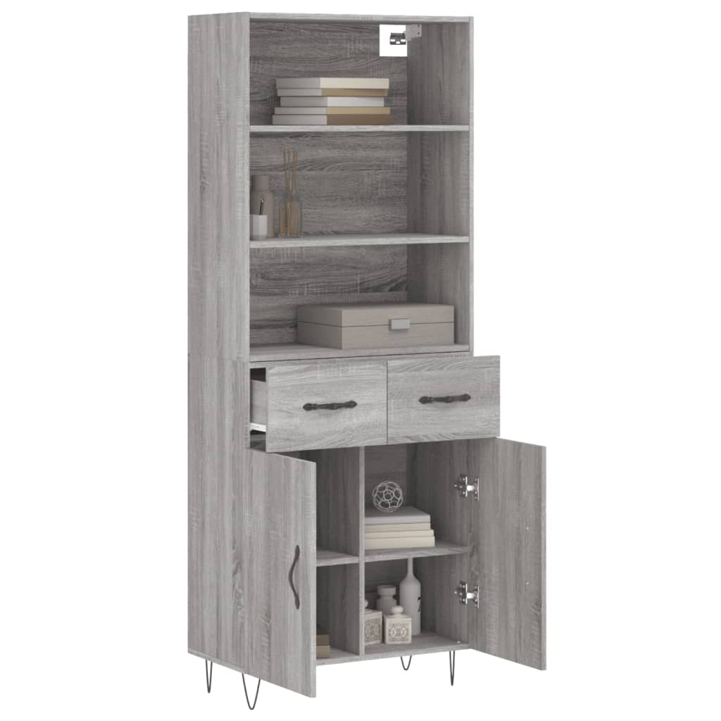 Vidaxl Display Cabinet Gray Sonoma Oak 69.5X34X180Cm Wood-Based Material