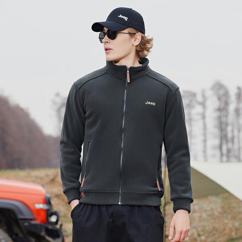 JEEP Men s Fleece Lined Stand Collar Zip-Up Sweatshirt Jacket M