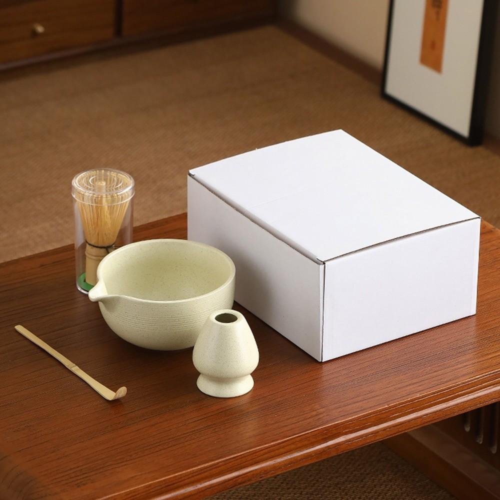 4PCS Ceramic Bamboo Japanese Matcha Tea Set Matcha Bowl Reusable Matcha Whisk Set Matcha Whisk Holder Matcha Making Kit