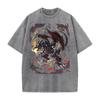 Anime T-shirt Red Eyes Black Dragon Short Sleeve Tee Shirt Vintage Summer Washed Pure Cotton Tops Men's Clothing
