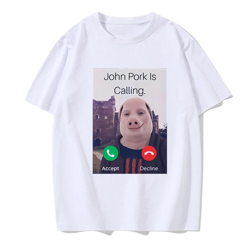 Women Funny Pig Tops Tshirt John Pork Is Calling Answer Call Phone Y2k Tee Shirt Gothic Hip Hop T-shirt Streetwear Clothes