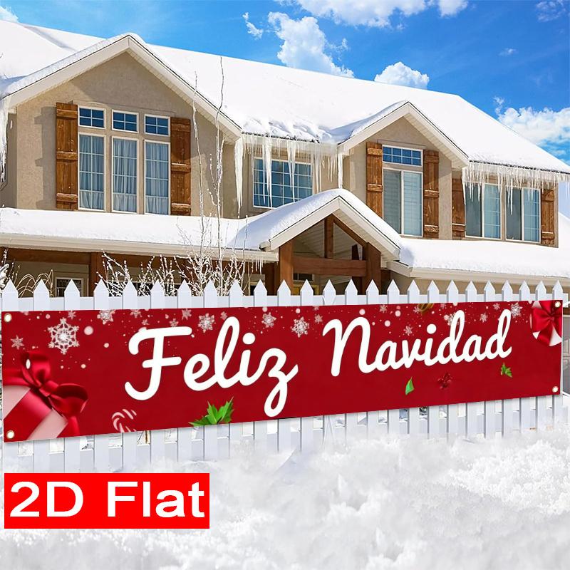 Feliz Navidad Xmas Holiday Banner, Durable Polyester Outdoor Yard Sign for Garden Fence
