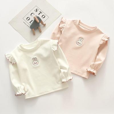 Stylish Korean Baby Girl Long-Sleeved Cartoon Embroidered T-Shirt for Toddlers - Trendy Spring/Autumn Outerwear