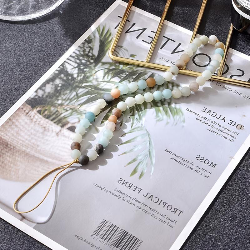 Bohemian Natural Crystal Phone Wrist Strap Handmade Beaded Stone String Anti-Fall Lanyard for Girls Party Shopping Gift