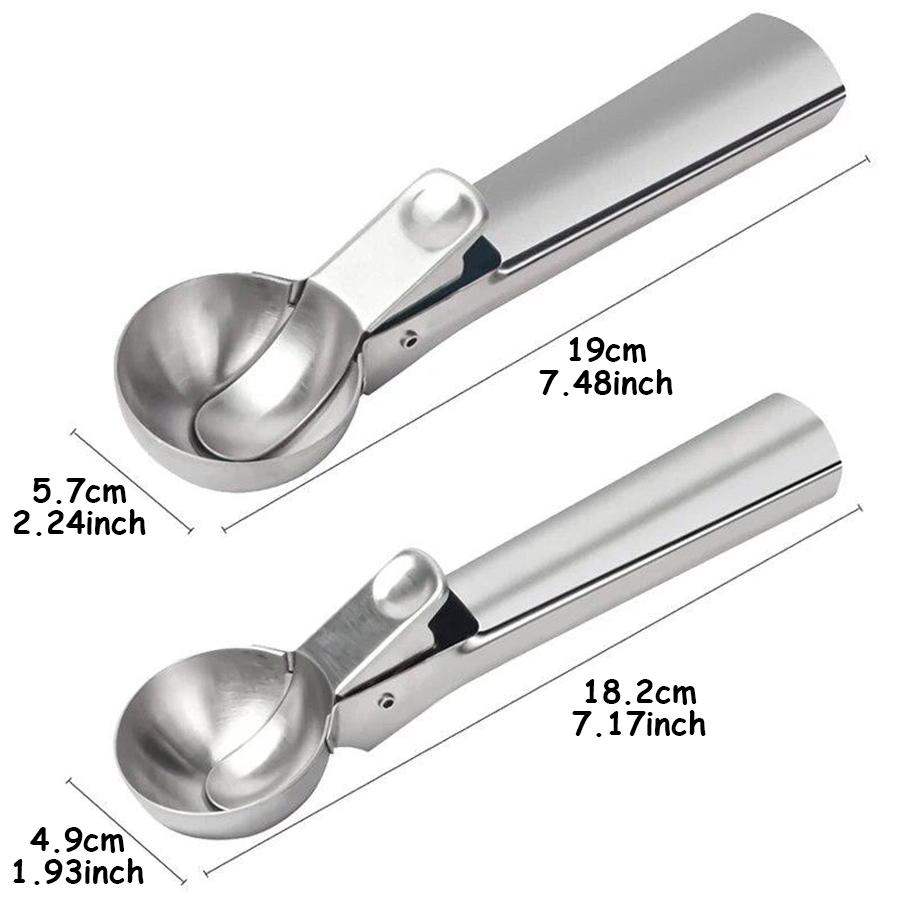 2pcs Dual Use Stainless Steel Ice Cream Circular Scoop Portable Fruit Scoop Metal Cookie Dough Scooper Kitchen Baking & Cooking