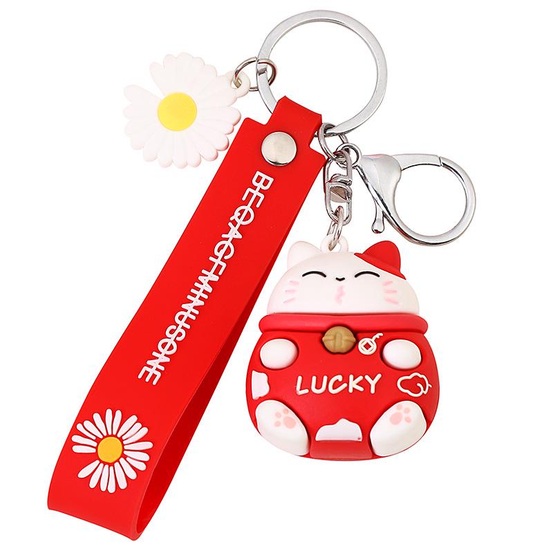 Korean Lucky Fortune Cat 3D Keychain Pendant - Creative Cartoon Festive Charm