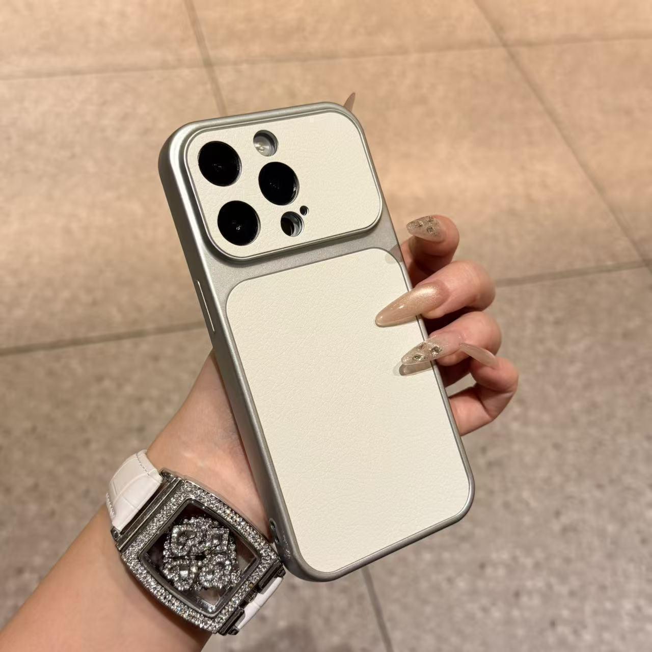 

Leather Texture Silver Frame Phone Case for Apple 17 Promax - Large Window, All-Inclusive Design Apple 12 Pro