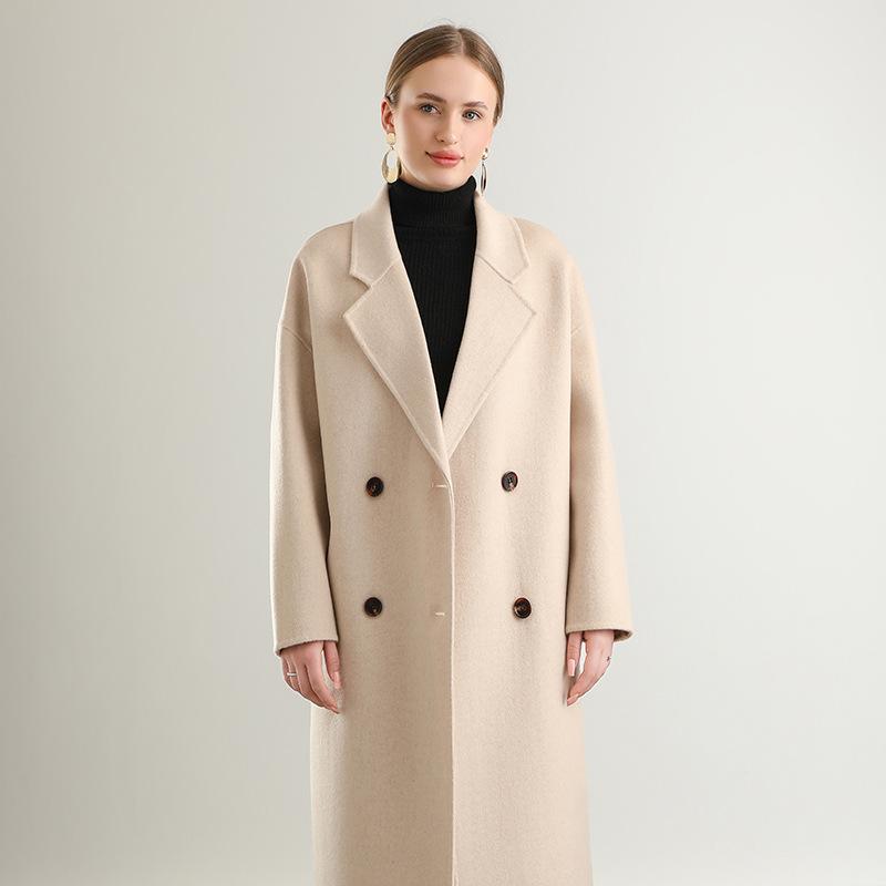 2024 Autumn Double-Breasted Woolen Women's Mid-Length Loose Coat