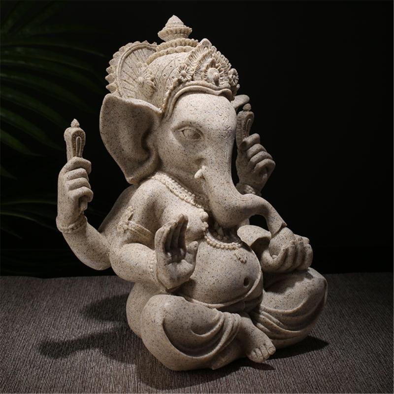 Handmade Sandstone Ganeshas Buddhas Elephant Statue Figurine for Home and Office Decoration