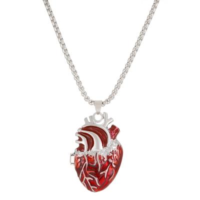 Collana girocollo con ciondolo a forma di cuore, design retrò europeo e americano, apribile, scatola a forma di cuore rosso, per donne e ragazze
