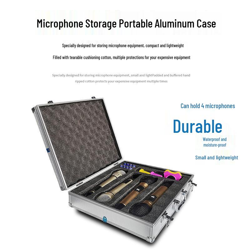 KTV Stage Portable Aluminum Carrying Case for Wireless Handheld Microphones - Shockproof & Drop-proof Protection