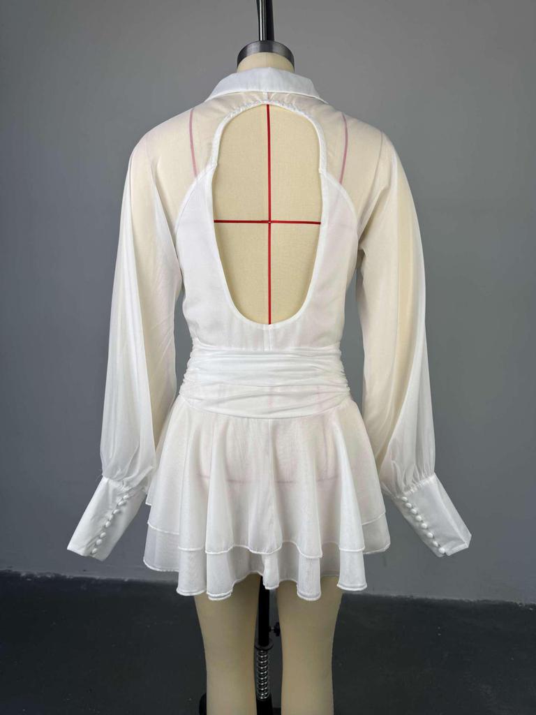 2025 Summer V-Neck Lantern Sleeve High Waist Slim Dress