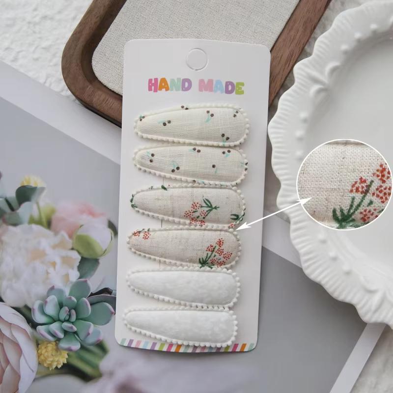 6Pcs/set Cute Floral Cotton Hair Clips Set Plaid Fabric Bows for Girls Baby Kids Hair Accessories Finishing Bangs Kids Headwear