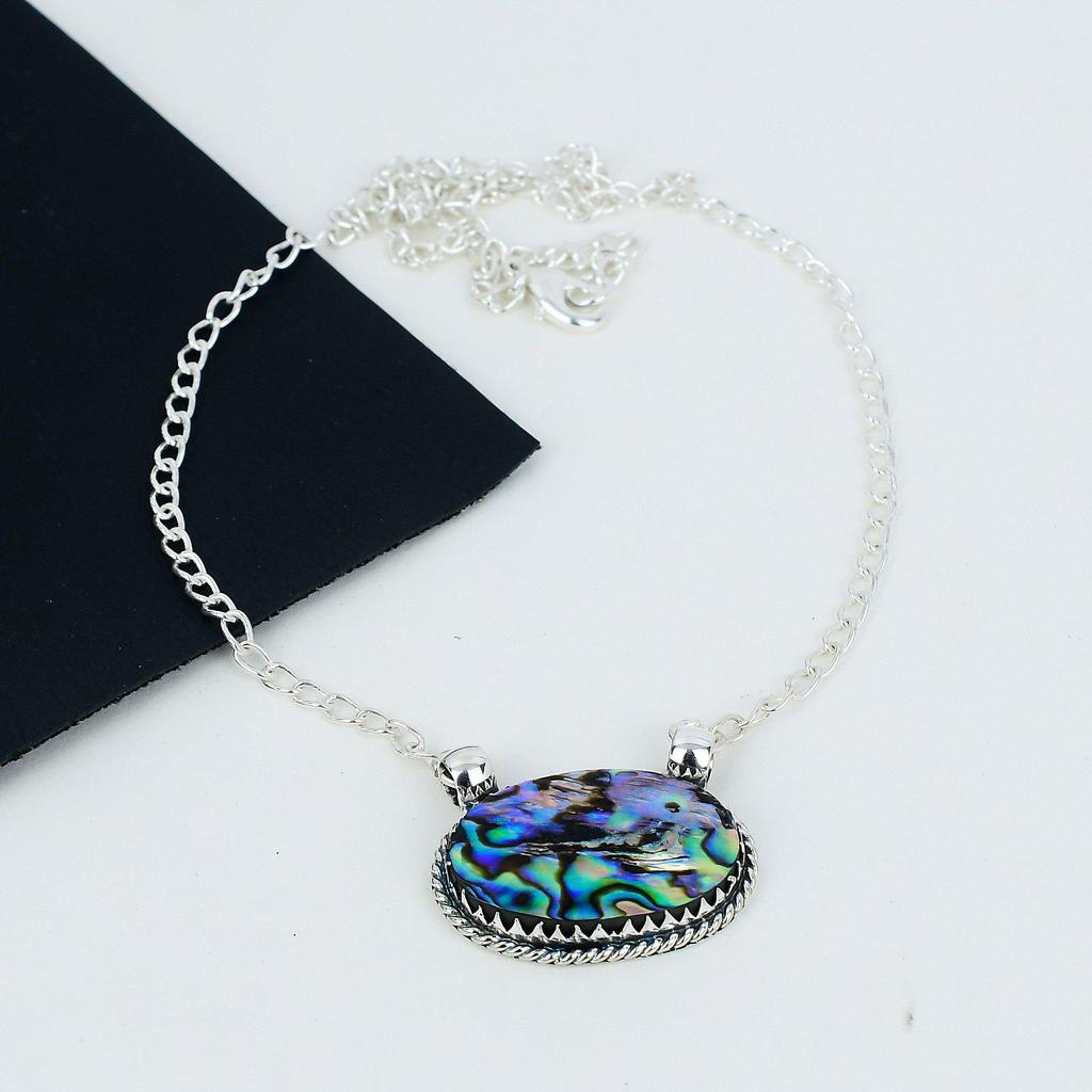 Abalone Shell Gemstone Handmade 925 Sterling Silver Necklace Natural Abalone Shell Handmade Jewelry Necklace For Women Necklace For Her