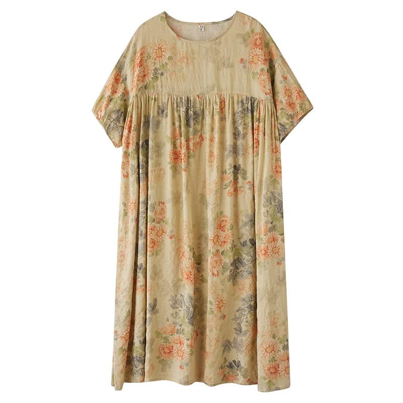 Kortermet Plus size bomull vintage floral nytt i kjoler for kvinner uformell løs lang sommerkjole