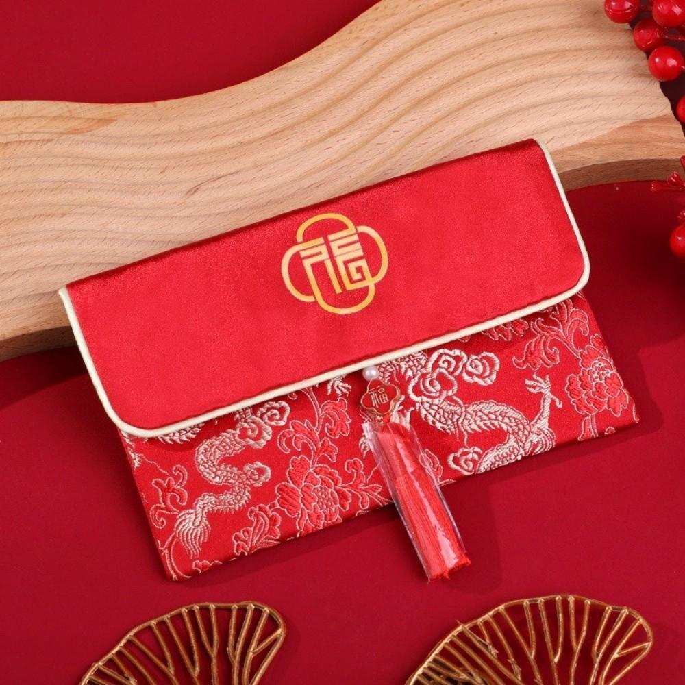 Embroidery Hongbao Blessing Words New Year Red Pockets Large Capacity Brocade Red Envelop  Wedding