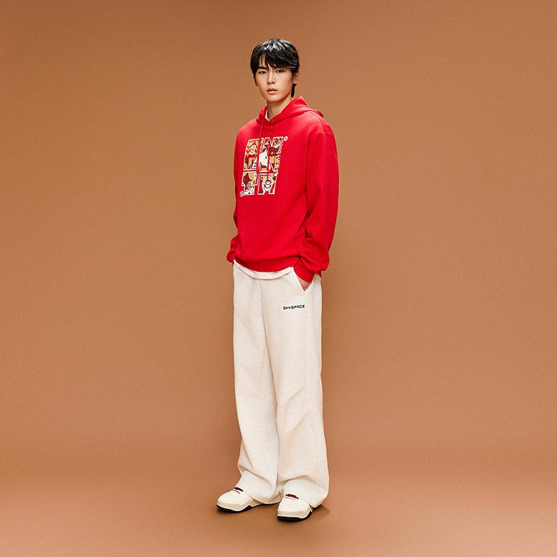 Anta Casual Fashion Sports Versatile Loose Comfortable Fleece Thick Warm Hooded Pullover Sweatshirt Men Sweatshirt Deep-Red 952618713-2