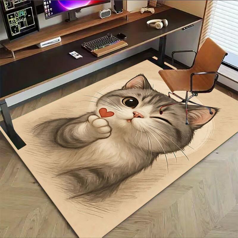 1PC cat love Non-Slip Floor Carpet Compatible for Office&Living Room&Bedroom&Dining room - Flat-Weave Machine-W307