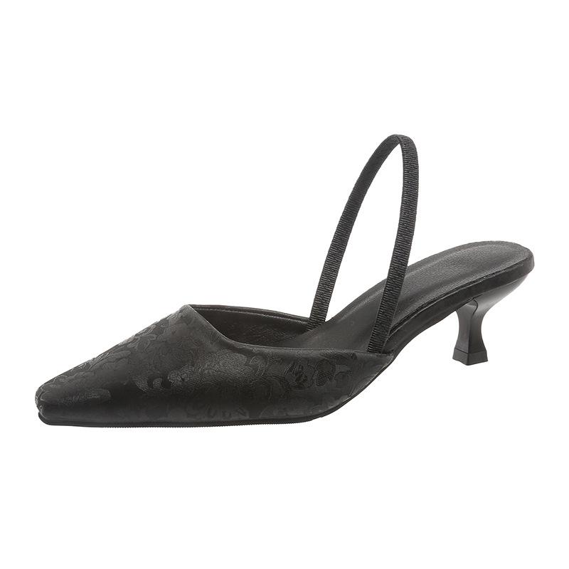 

Ретро остроносые туфли-лодочки женские новые на тонком каблуке темпераментные с открытой пяткой сандалии большого размера с принтом женская обувь 42 чёрный