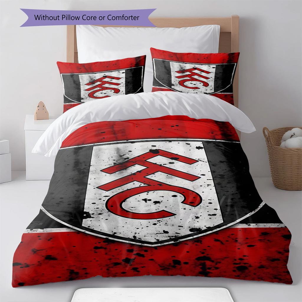 Fulham F.C Teppichmuster Bettwäsche Steppdecke Set Bettbezug Kissenbezug Heimdekoration Geburtstagsgeschenk (1 Bettbezug + 2 Kissenbezüge, ohne Füllung)