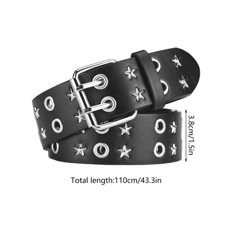 PU Leather Punk Waist Belt with Star Rivets And Double Buckles Holes For Daily Wear and Theme Occasion Dressingup Props