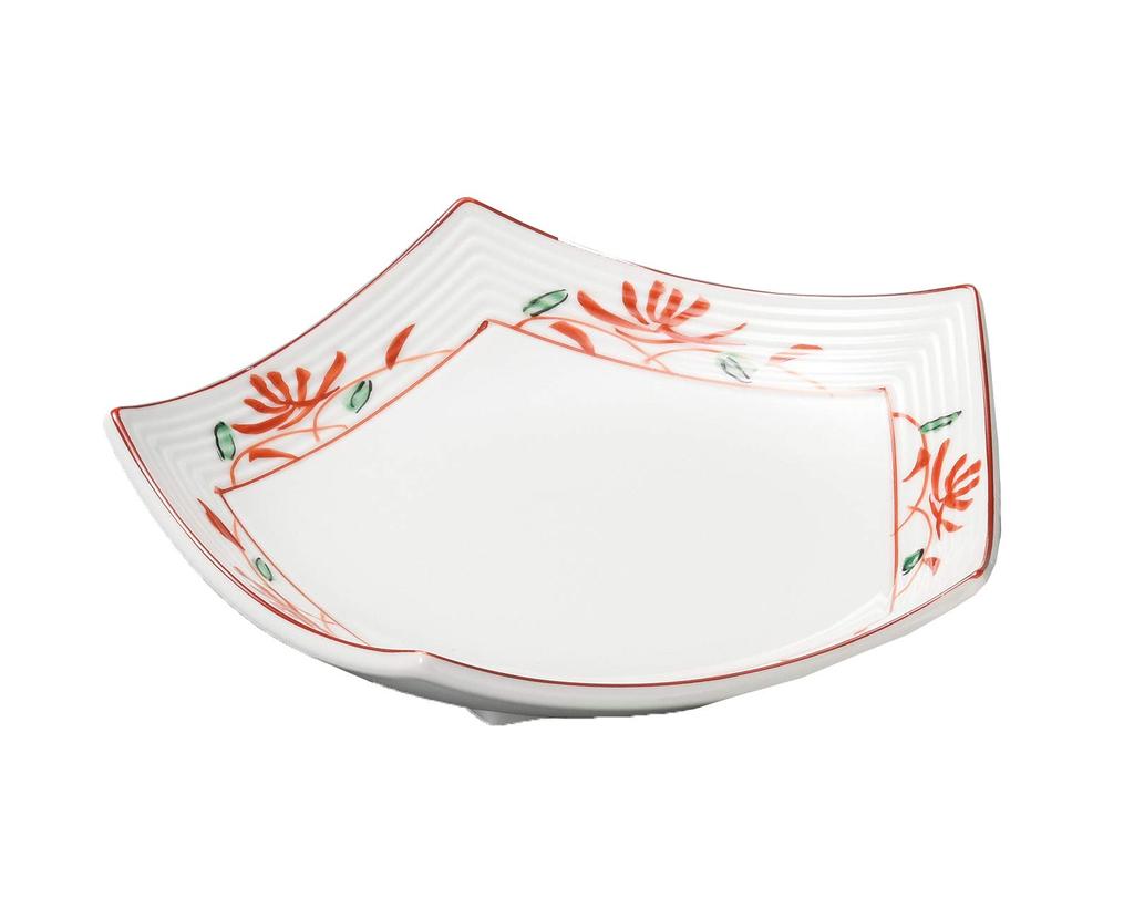 Mino Ware Large Plate, Commercial Grade, Made In Japan, 23.5 X 23.5 X 4.5 Cm, Red Gosu and Red-Enameled Pentagonal Plate, 4638474