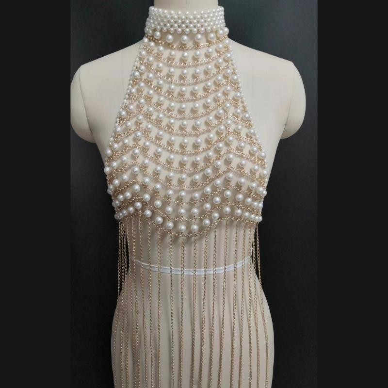 Chaîne de corps élégante en perles de longueur ajustable, bijou de poitrine sensuel, accessoire portable pour la plage et les soirées