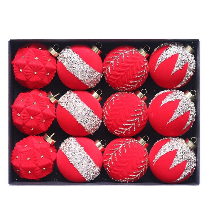 Holiday Tree Hanging Decorations Flocking Christmas Sphere Decorations Stylish Hanging Bauble for Yuletide Cheer