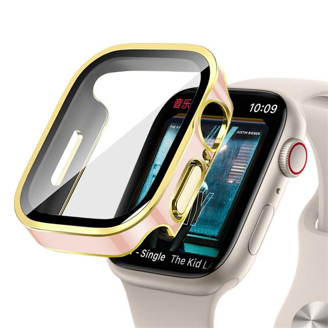 Glass+Case For Apple Watch 7 8 45mm 41mm 49mm 44mm 40mm Straight Edge Screen Protector Cover Case iWatch 4 5 SE 6 7 8 Ultra 49mm