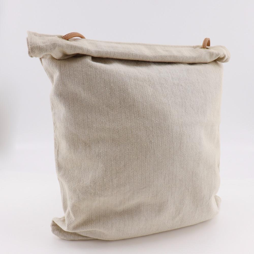 Hermes Alain GM Shoulder Bag Beige Canvas Unisex Used