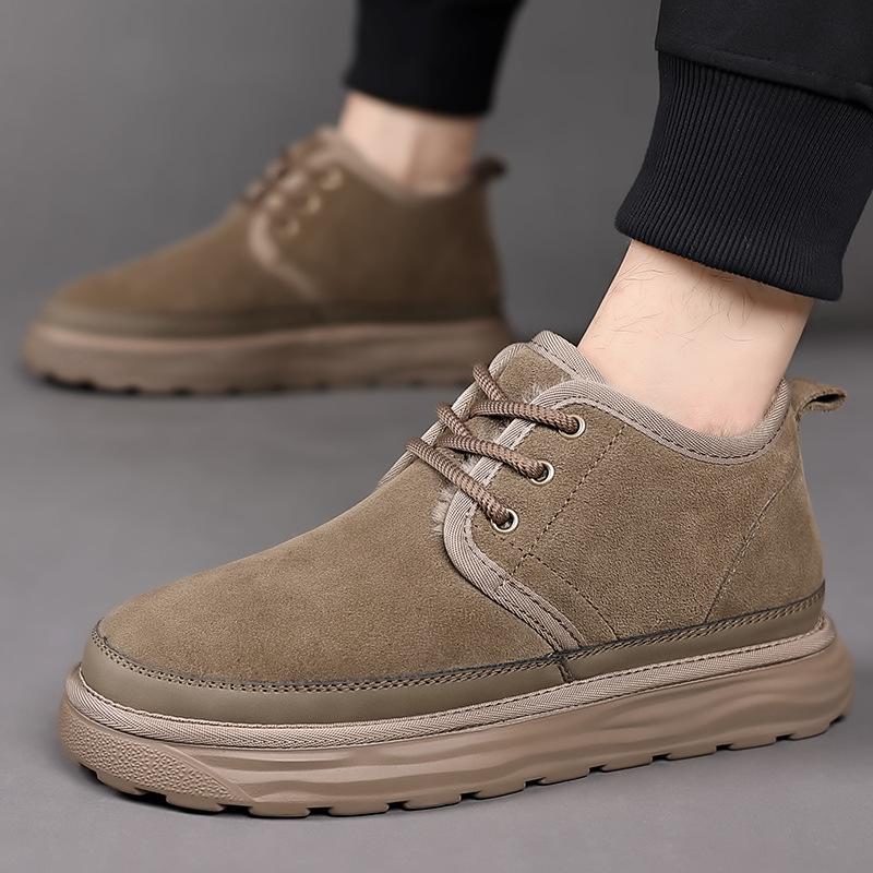 Men's Velvet-Lined Leather Snow Boots - Warm, Non-Slip, High-Top, Thick Sole, Large Size (8509)