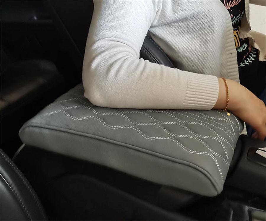 Gray Car Center Console Armrest Box Pad Cover PU Leather Cushion Mat Universal