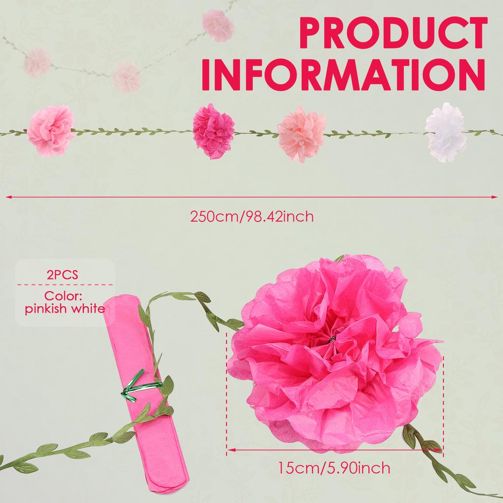 4pcs Paper Flower Garland Lightweight Simulation Pom Leaf Flower Banner for Birthday Wedding Engagement Baby Shower Party Decor