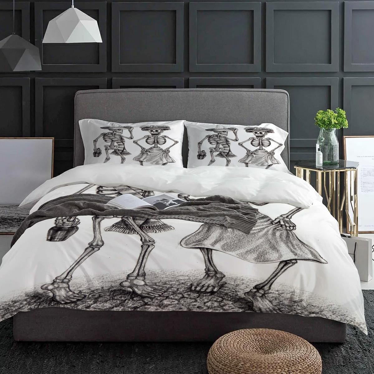 

Мексиканский Череп Скелет Шляпа Бутылка Белый Комплект Постельного Белья 3 предмета Пододеяльник Наволочка Покрывало Комплект для Двуспальной Кровати Домашний Текстиль EU single(135x200cm)