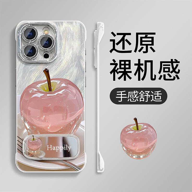 Crystal Apple Compatible with iPhone 16 Case, Xiaomi 15 Pro Mirror Stand, 13 Premium Feel, OPPO, Huawei X