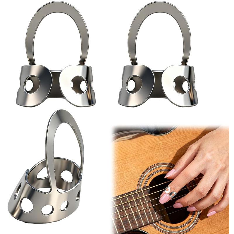 Set of 3 Metal Index Finger Picks for Banjo and Guitar Open-Finger Guitar Picks Adjustable Finger Picks