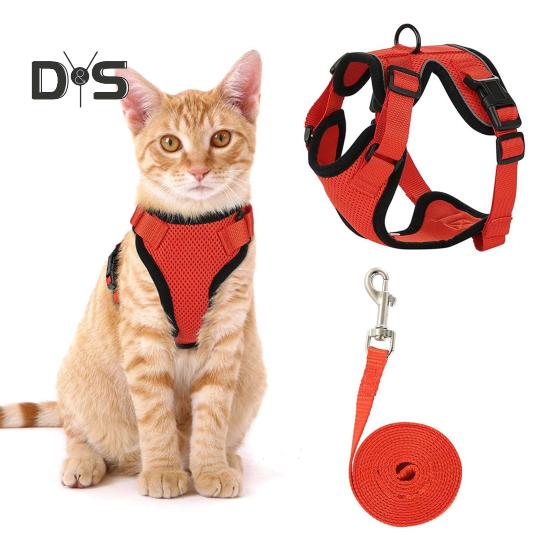 Katzengeschirr und Leine zum Spazierengehen, verstellbares, ausbruchsicheres Katzenwestengeschirr mit Reflektorstreifen für mittelgroße und große Kätzchen