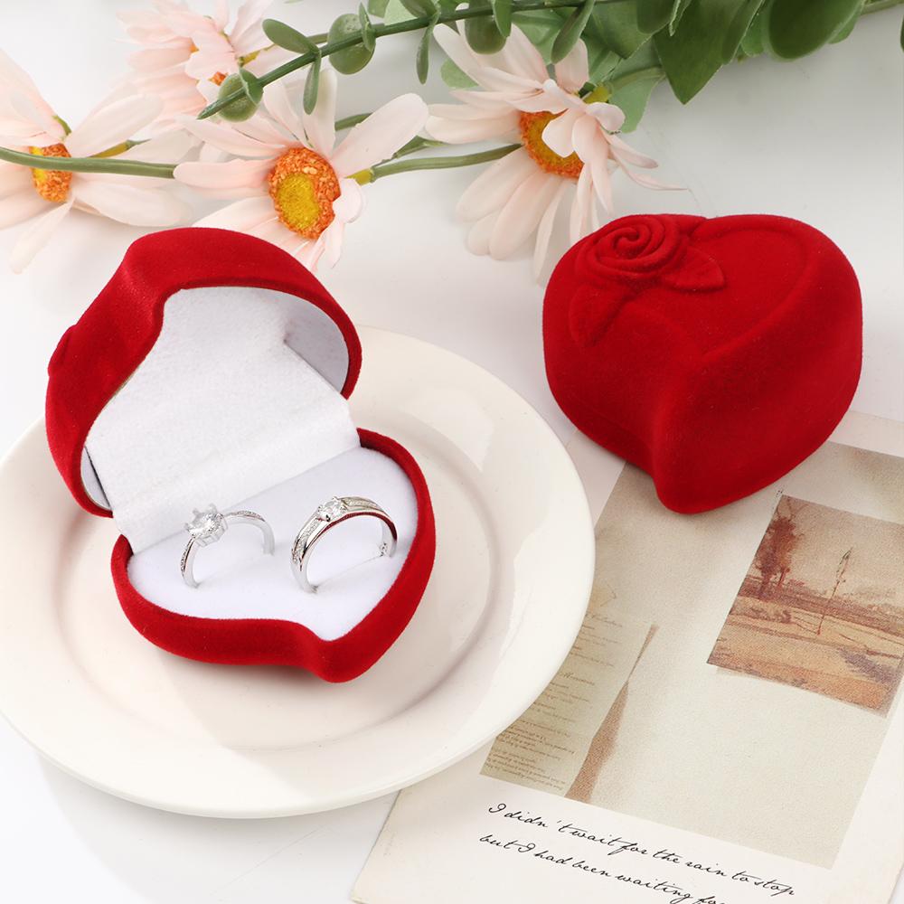 Engagement Wedding Exquisite Velvet Jewelry Box Ring Display Box Red Rose Double Ring Storage Box