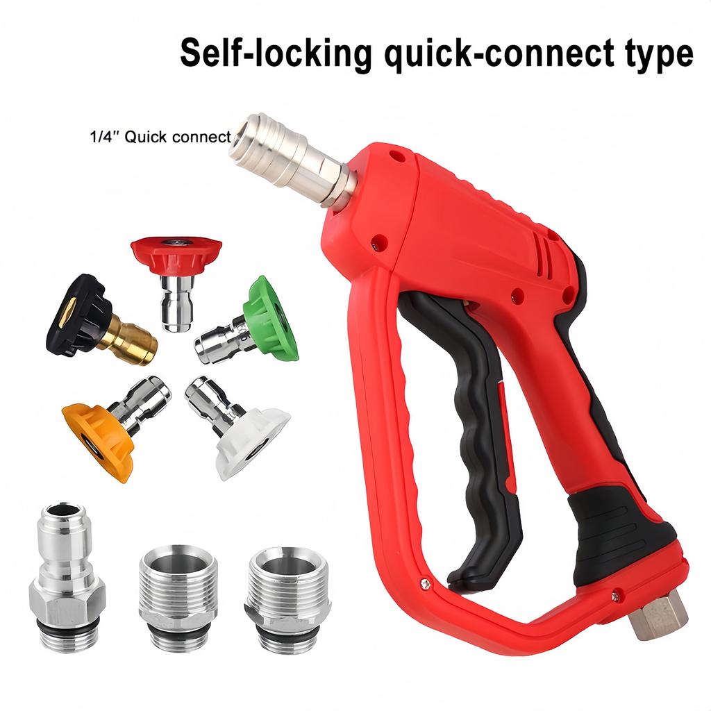 Short Pressure Washer Gun 3/8 & M22-14/15mm Universal Quick Connector for High Pressure Hose