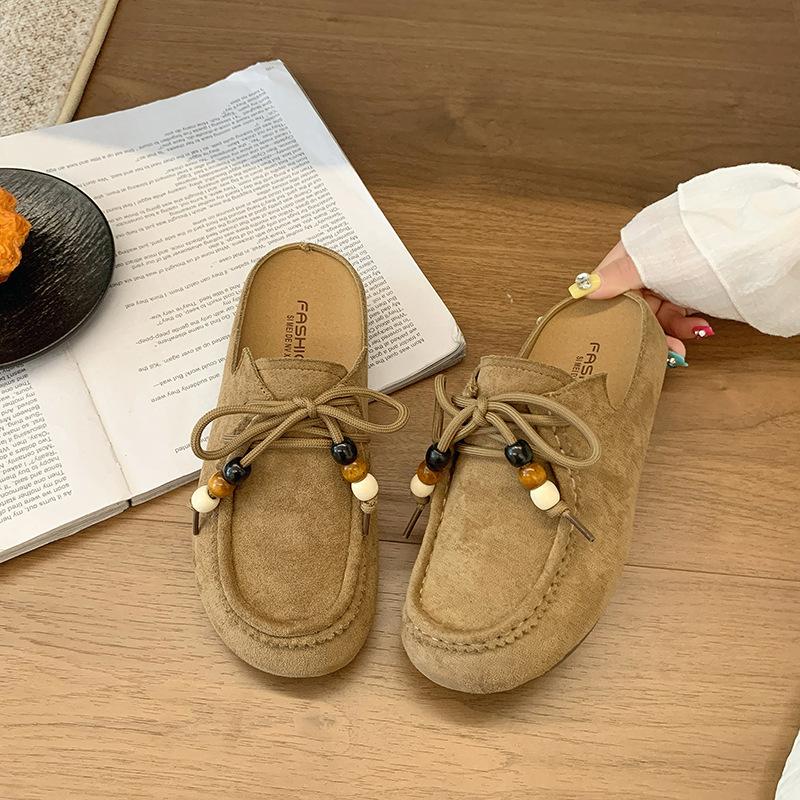 

Selfie picture autumn popular fashion fringed beaded Boken slippers thick-soled bag head half drag lazy slippers women s shoes trend 40